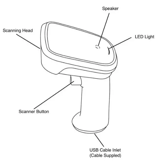 POS-mate PM-BCU1D-B Corded USB Barcode Scanner - - Barcode Scanner
