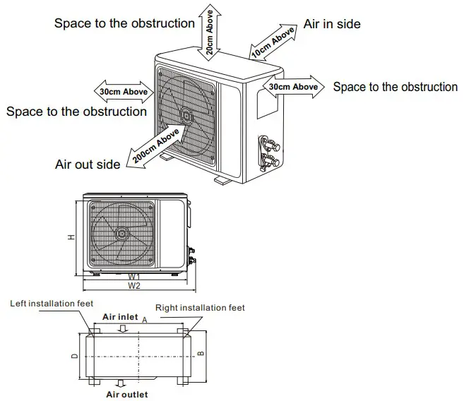 VOX SFE09-AA Split Type Wall Mounted Air Conditioner - Dimension drawing
