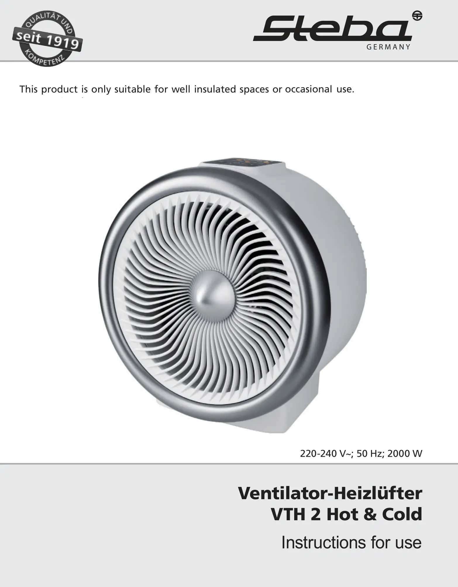 Steba VTH 2 Fan Heaters Instruction Manual