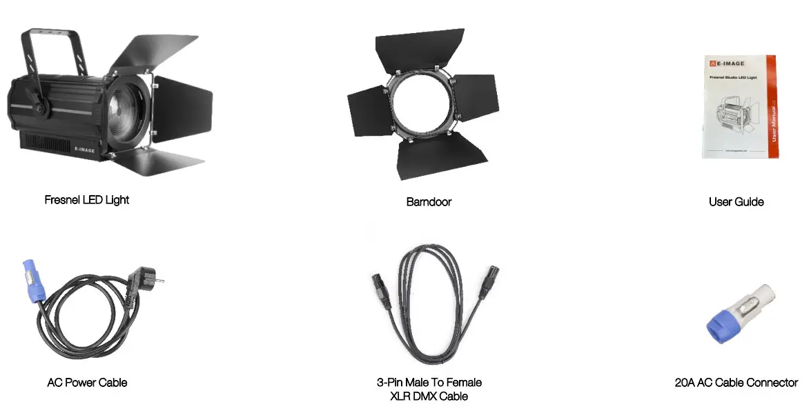 E-IMAGE EJ-250S Professional Fresnel Light - included items