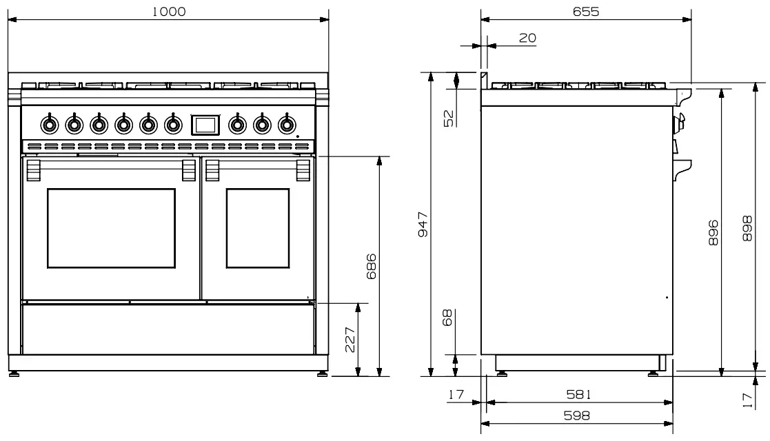 Steel AQ10SF 6W BR O Ascot 100cm Dual Fuel Freestanding Cooker