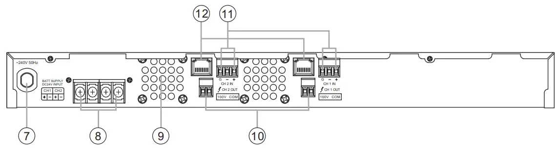 REDBACK A 4308 2x120W 2x240W Class-D Amplifier - REAR PANEL