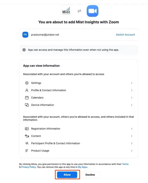 Mist Zoom Integration Application - fig 5