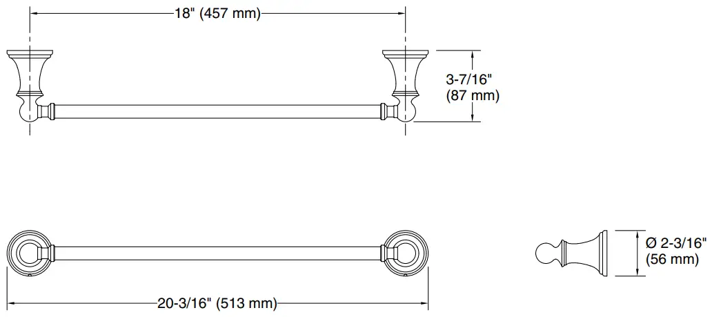KOHLER K R26682 Capilano 18 Inch Towel Bar - Dimention