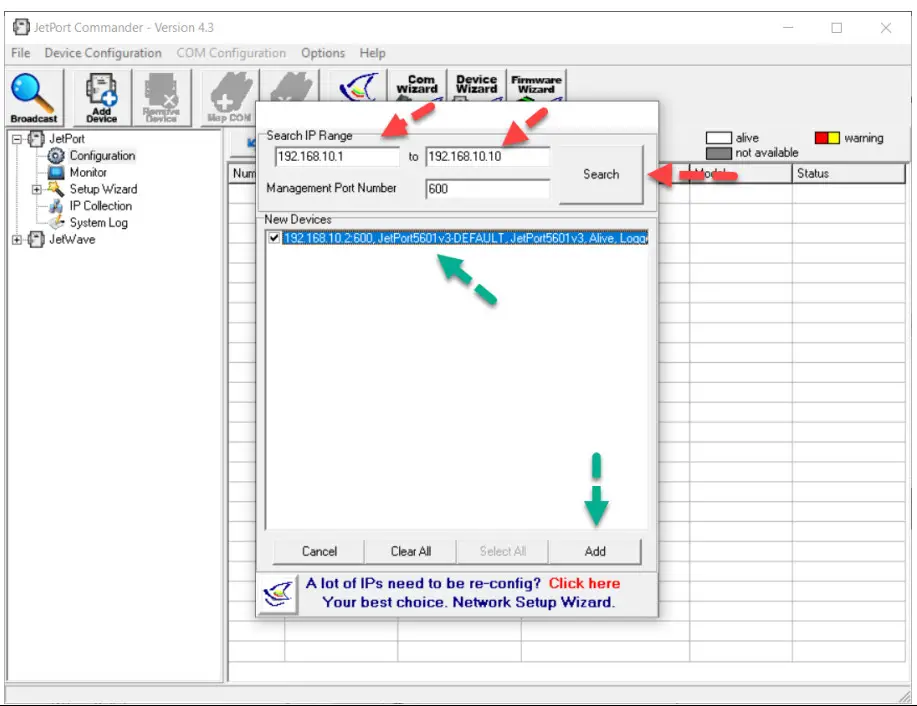 korenix JetPort 5601 Device Server - click add
