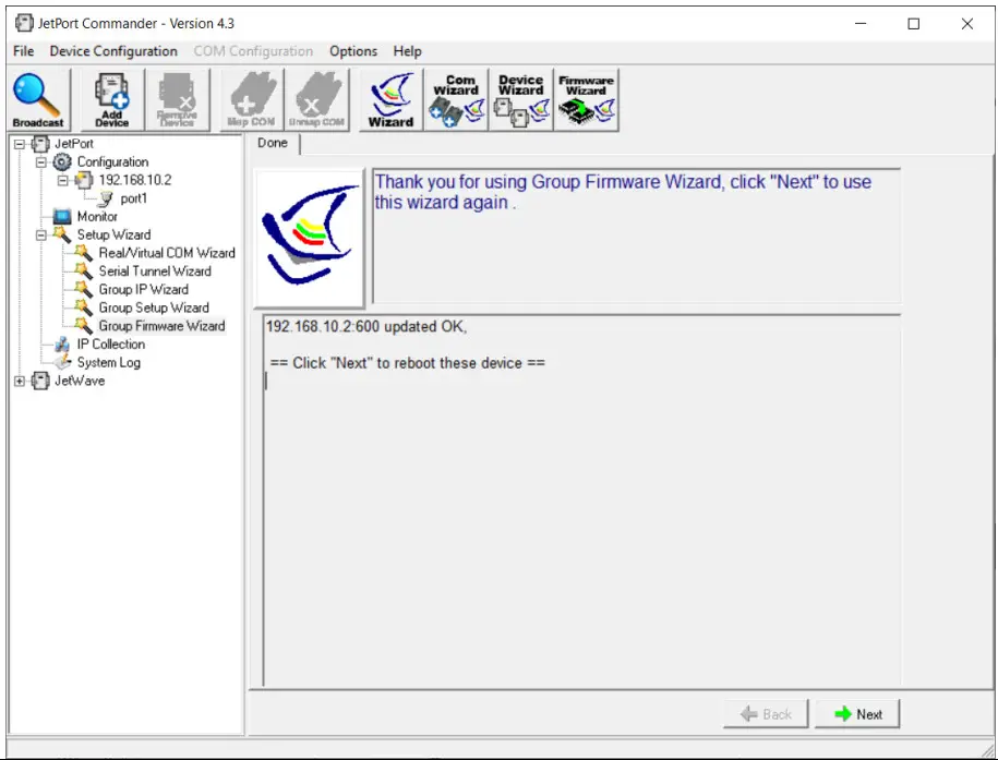 korenix JetPort 5601 Device Server - reboot