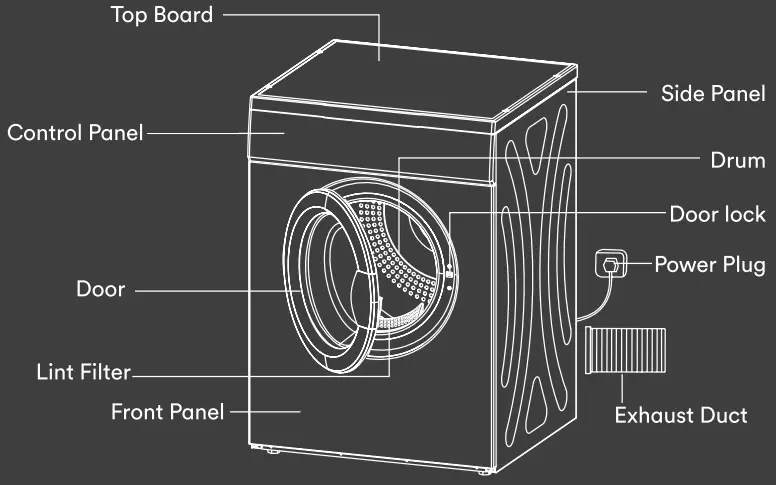 Esatto EVD700W 7kg Vented Clothes Dryer - parts