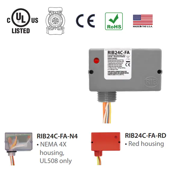 Functional Devices RIB24C FA Fire Alarm Relay - Red housing