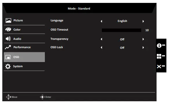 acer KA272 LCD Monitor - OSD