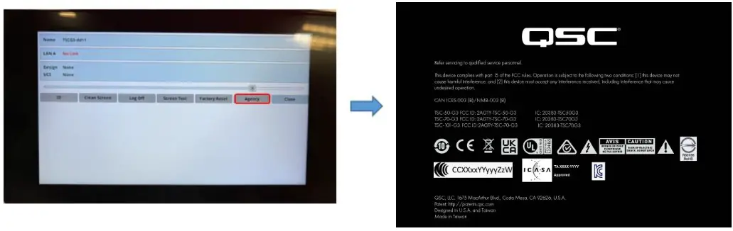 QSC TSC 101 G3 Touchscreen Controller - Label Information 2