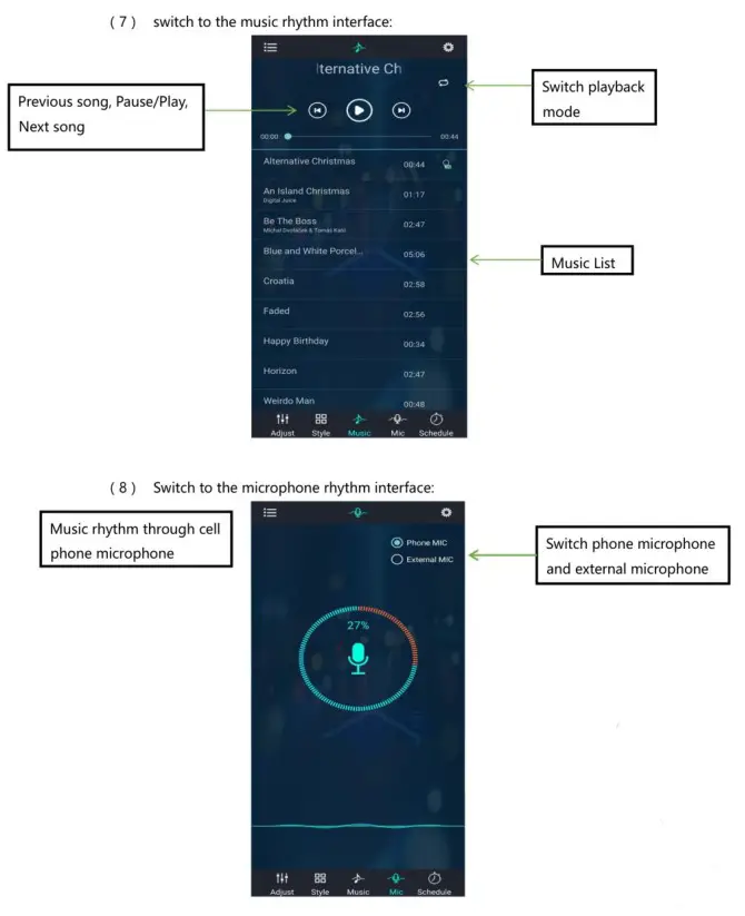 Ytiws Whip Lights Spiral RGB Chasing Light App - App Operation 7 & 8