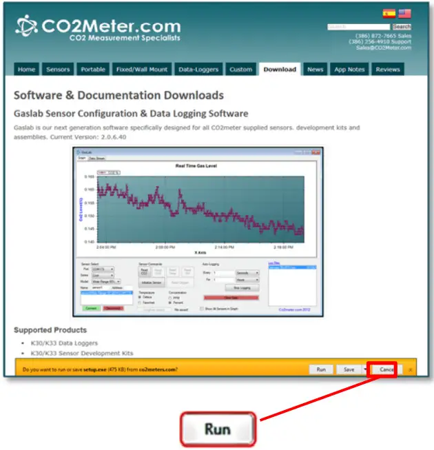 CO2Meter com TR250Z Oxygen Sensor - Run