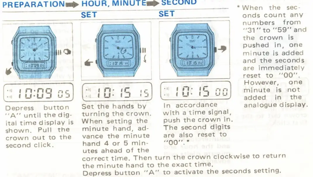 SEIKO H449 Duo Display Quartz Alarm Monograph Watch 4