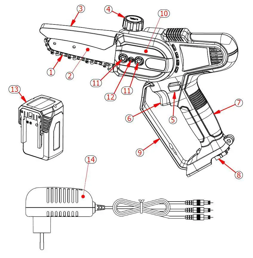 VOLPI ORIGINALE KVS5500 Cordless Electronic Chainsaw - Overview of the tool