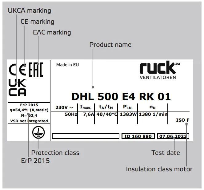 ruck VENTILATOREN DHL 450 Roof fan horizontal with isolating switch - observed