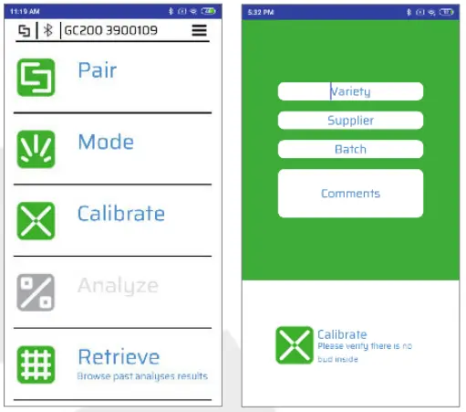 GemmaCert Professional Cannabis Analyzer - Calibrate screen