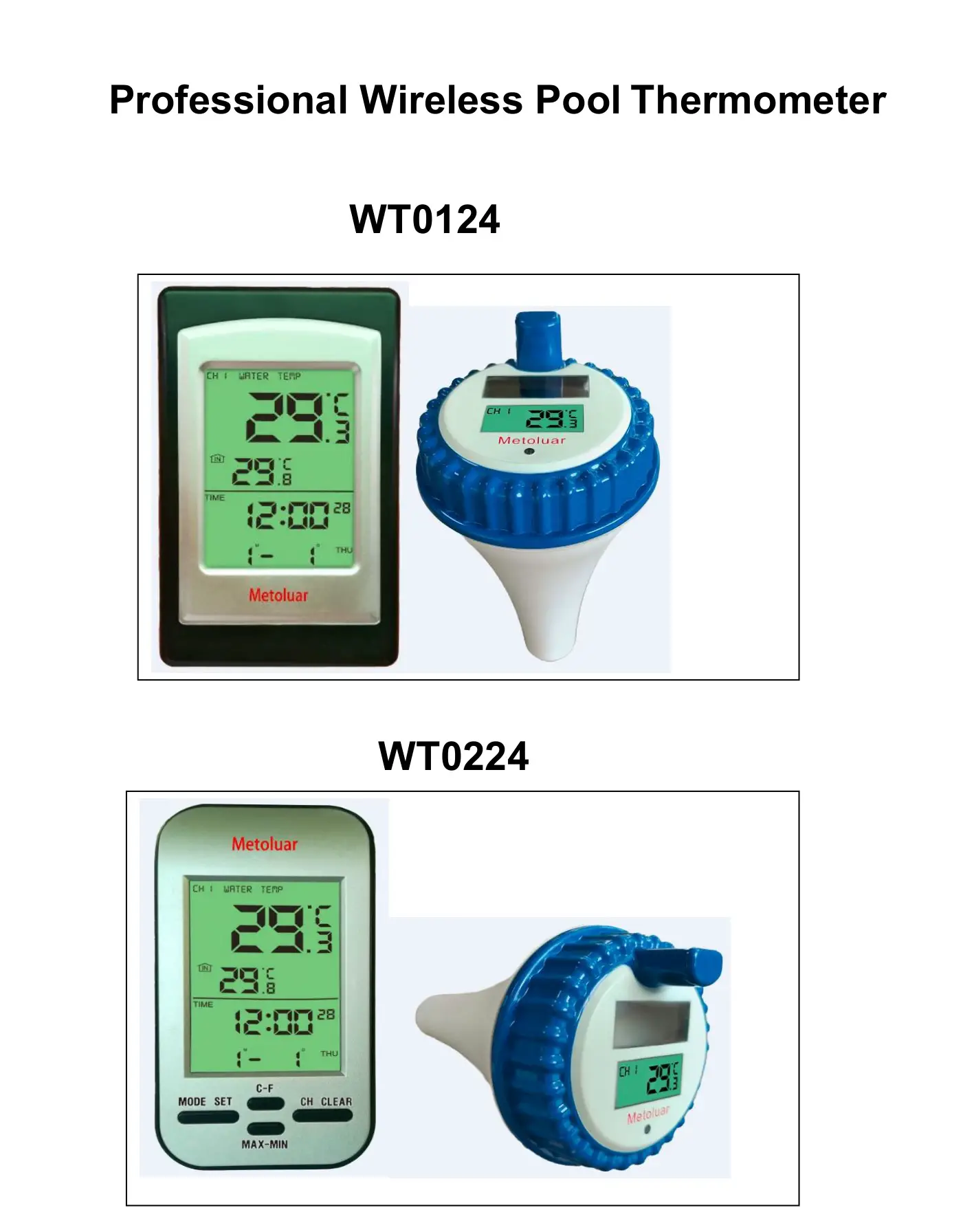 Metoluar WT0124 Professional Wireless Pool Thermometer Instruction Manual