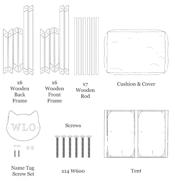 WLO Wood Hexxon Solid Bed Cat House - Box Content