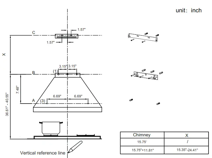 comfee CVP36W4AST Convertible Pyramid Range Hood - BRACKET