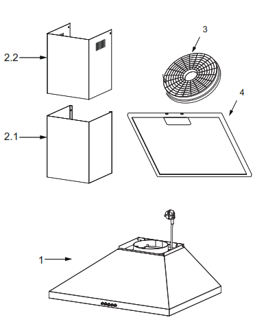 comfee CVP36W4AST Convertible Pyramid Range Hood - Components