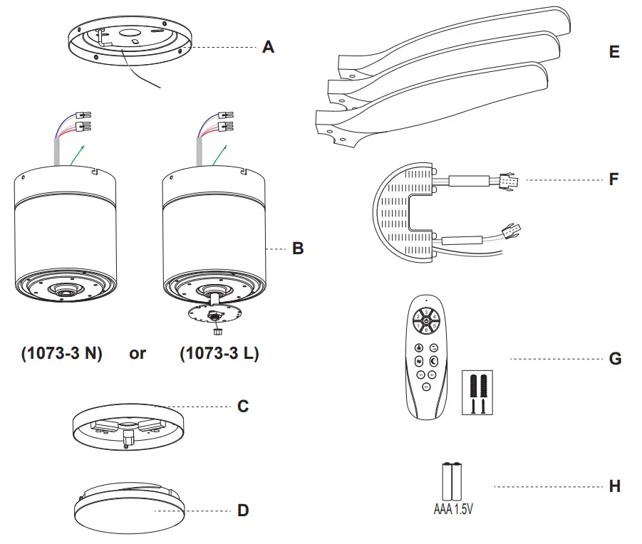 YUHAO 1073L, 1073N Ceiling Fan - Specification