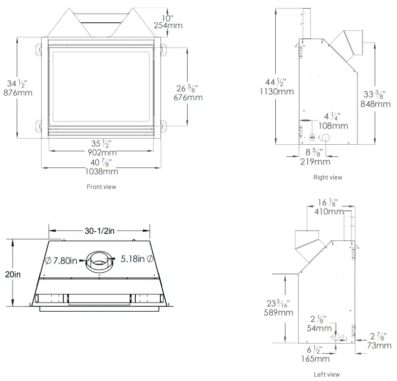 AMBIANCE Intrigue 42 Fireplaces - Dimension