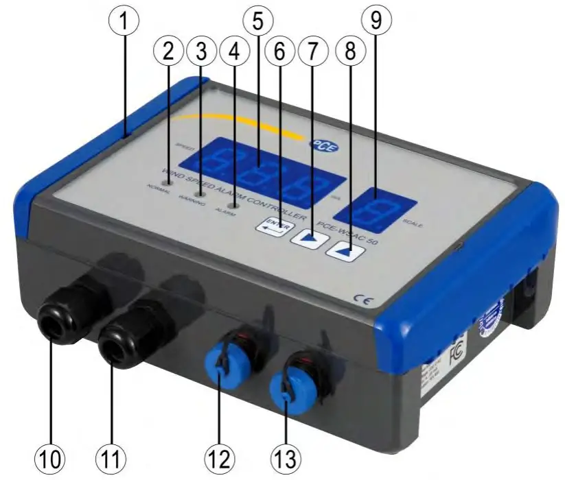 PCE WSAC 50 Anemometer, Wind Speed Alarm Controller - Device description