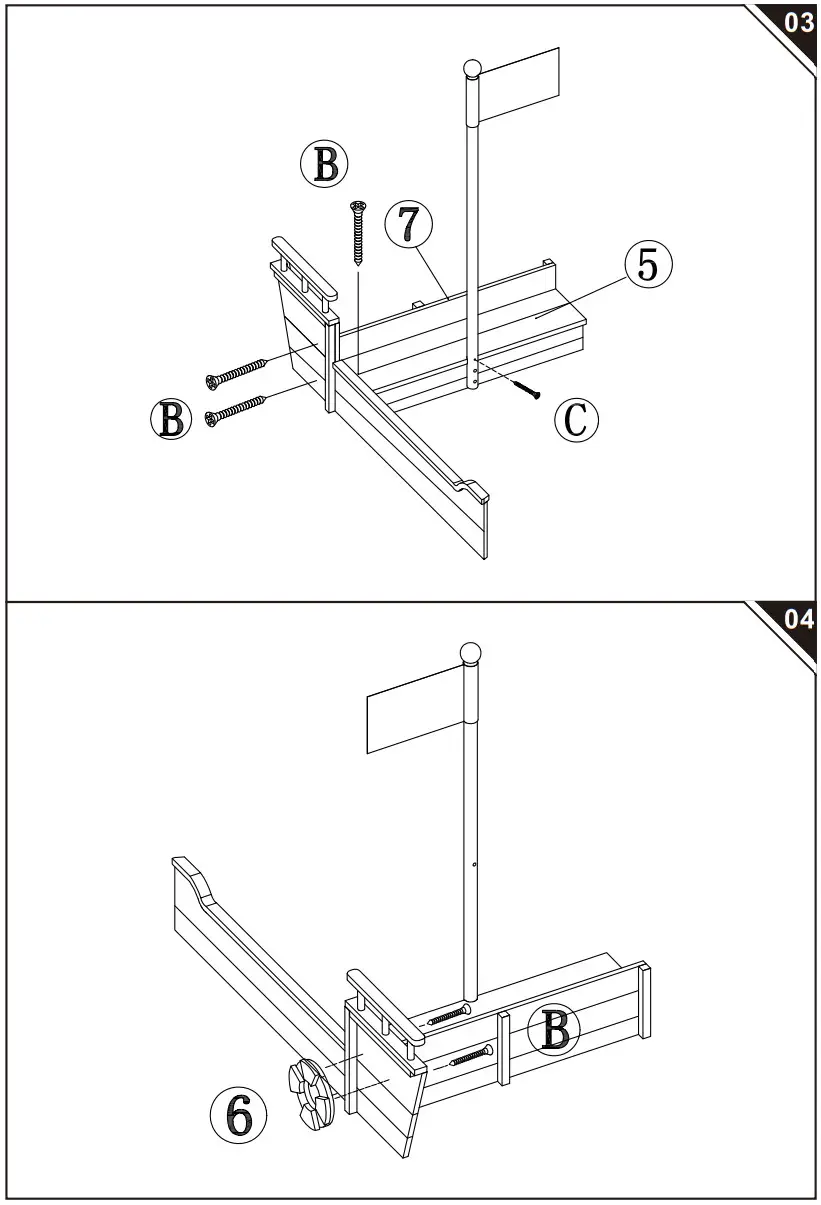 Outsunny 343 022V01 Kids Wooden Pirate Ship Sandbox - PART LIST 3