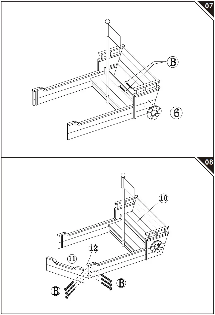 Outsunny 343 022V01 Kids Wooden Pirate Ship Sandbox - PART LIST 5