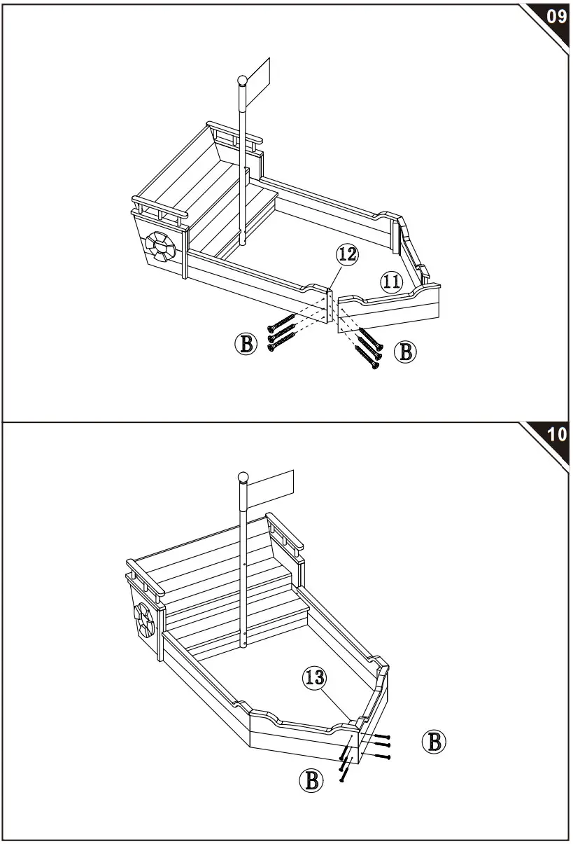 Outsunny 343 022V01 Kids Wooden Pirate Ship Sandbox - PART LIST 6