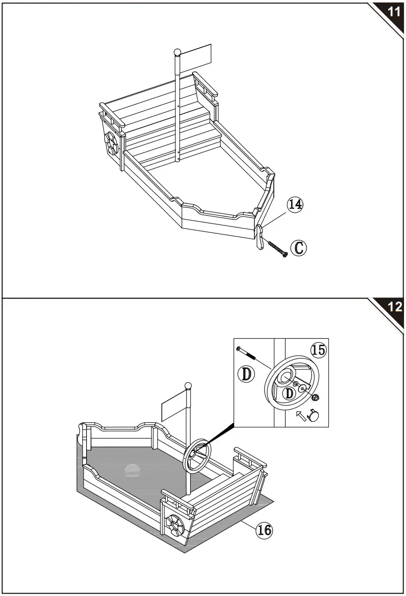Outsunny 343 022V01 Kids Wooden Pirate Ship Sandbox - PART LIST 7