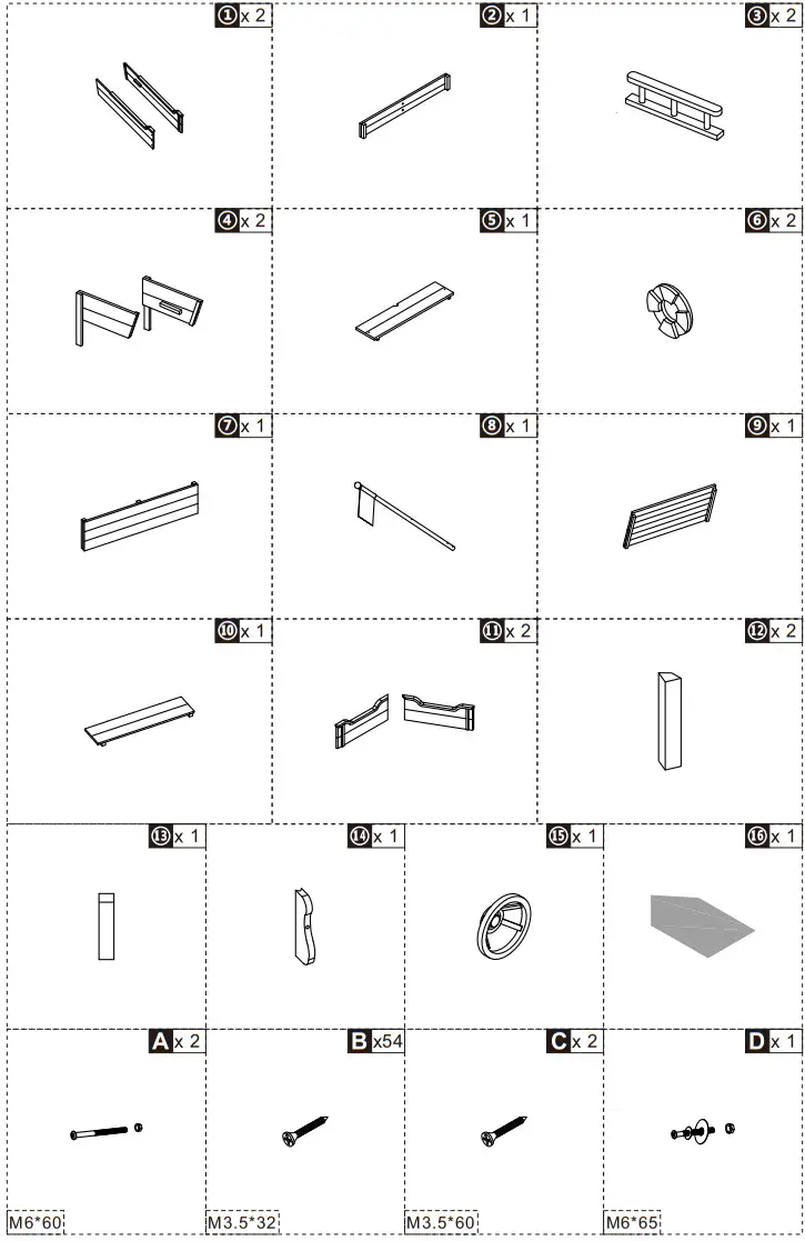 Outsunny 343 022V01 Kids Wooden Pirate Ship Sandbox - PART LIST