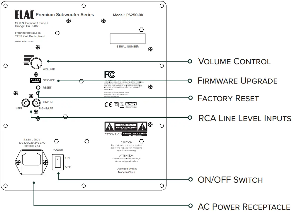 ELAC PS500 Premium Series Subwoofer - Back Panel Features