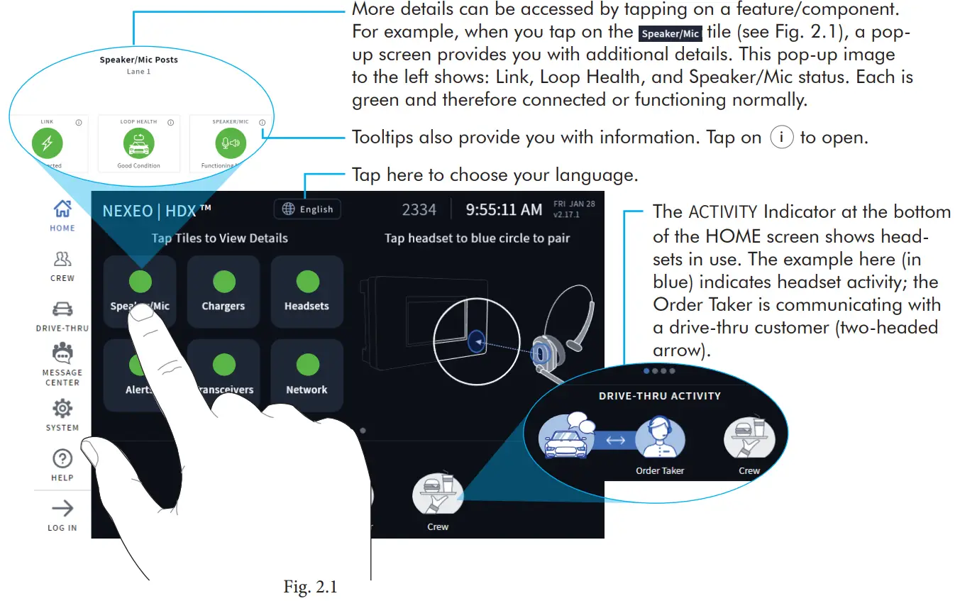 HME Electronics NEXEO HDX Crew Communication Platform - HOME SCREEN