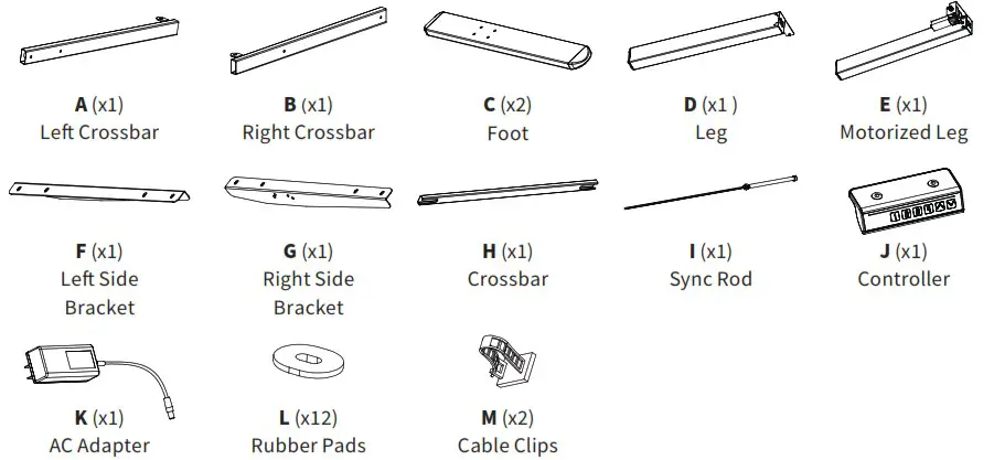 V I V O DESK 100E RB Black Electric Single Motor Desk Frame - PACKAGE CONTENTS 1