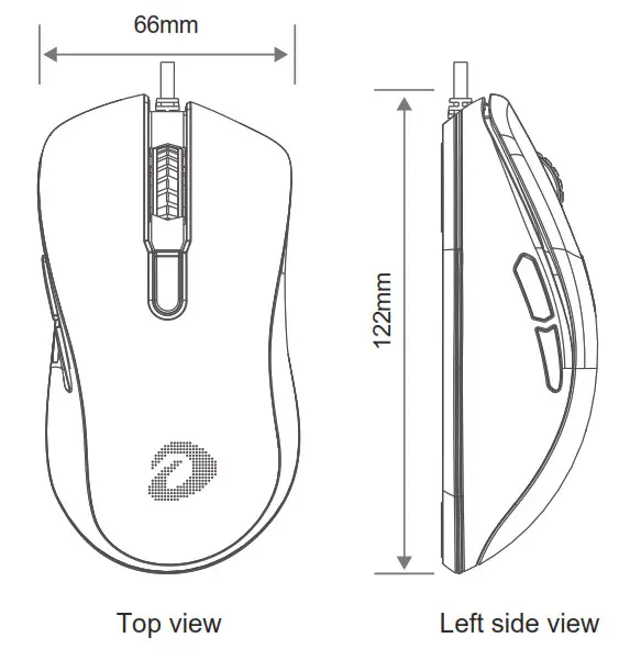 DAREU TM205U Wireless Wired Gaming Mouse- Top view