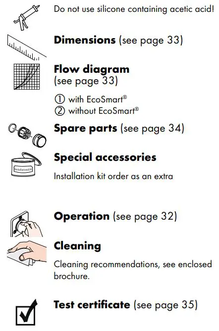 hansgrohe AXOR 38113000, 38116000 UNO2 Faucet Instruction Manual - Symbol description