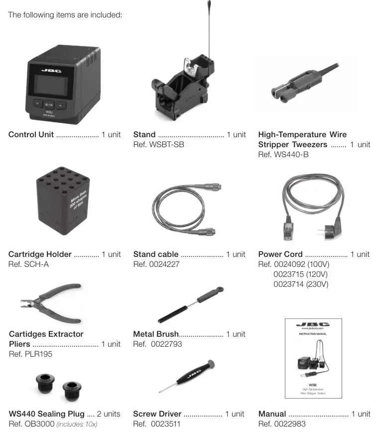 JBC WSB High-Temperature Wire Stripper Station - Packing List