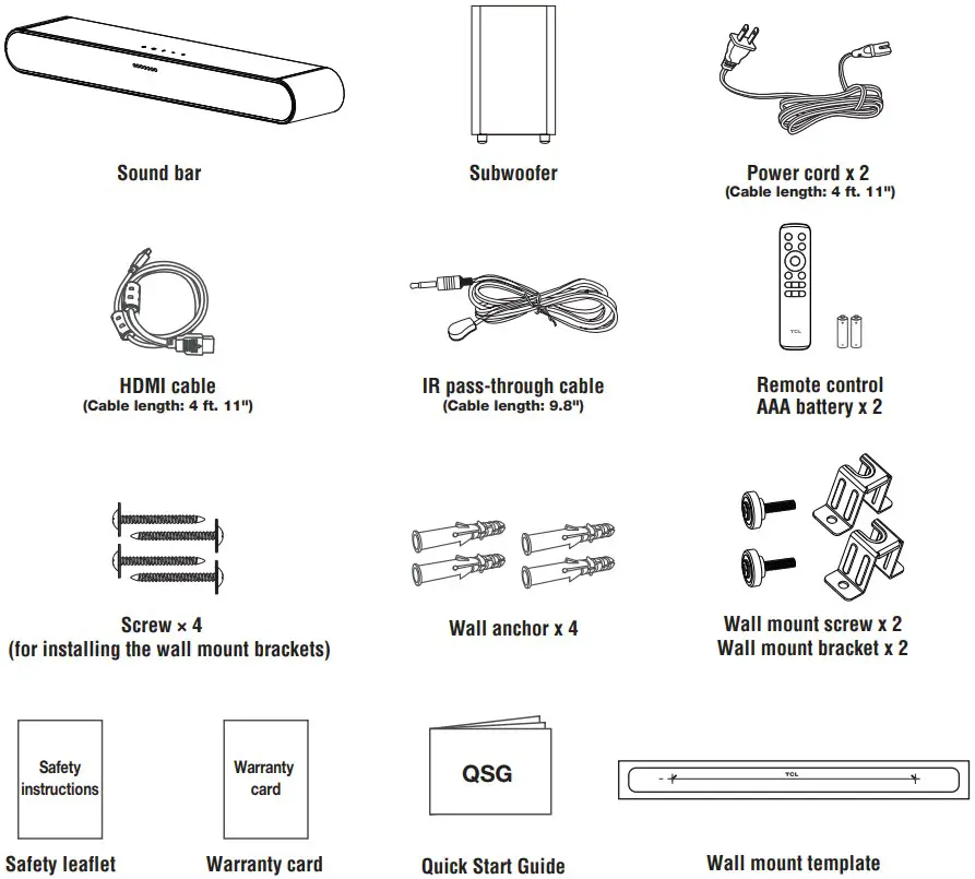 TCL S210W 2 1 Channel Sound Bar with Dolby Audio - in the box