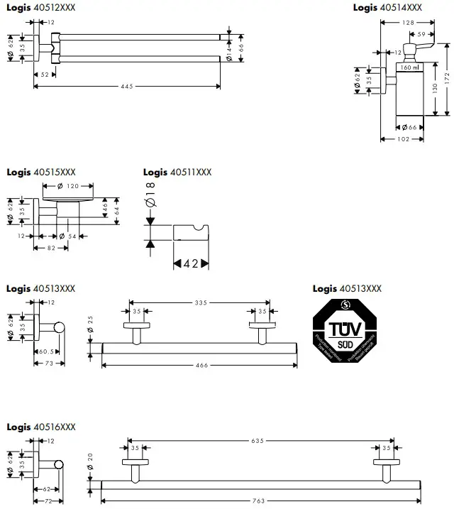 hansgrohe LOGIS E S Soap Dish, Glass, Chrome Holders - fig 2