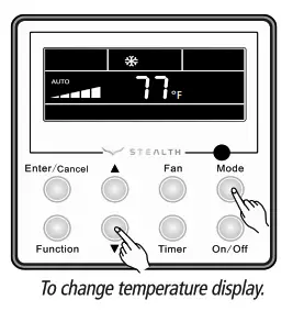 STEALTH SC-09FM-HP230 Floor Ceiling Air Conditioning and Heating System - change temperature display