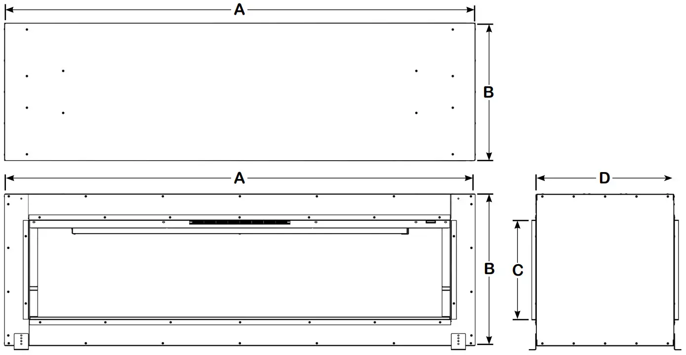 evonic fires OCTANE DS E llusion Fireplace - DIMENSIONS