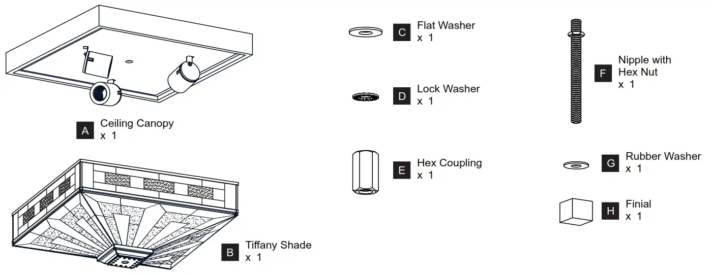 QUOIZEL TF5622MBK Tiffany 3 Light 14 inch Matte Flush Mount Ceiling Light - PACKAGE CONTENTS