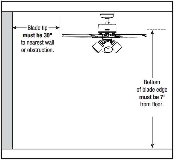 Hunter 52431 4 Lights Ceiling Fan - Room Dimensions