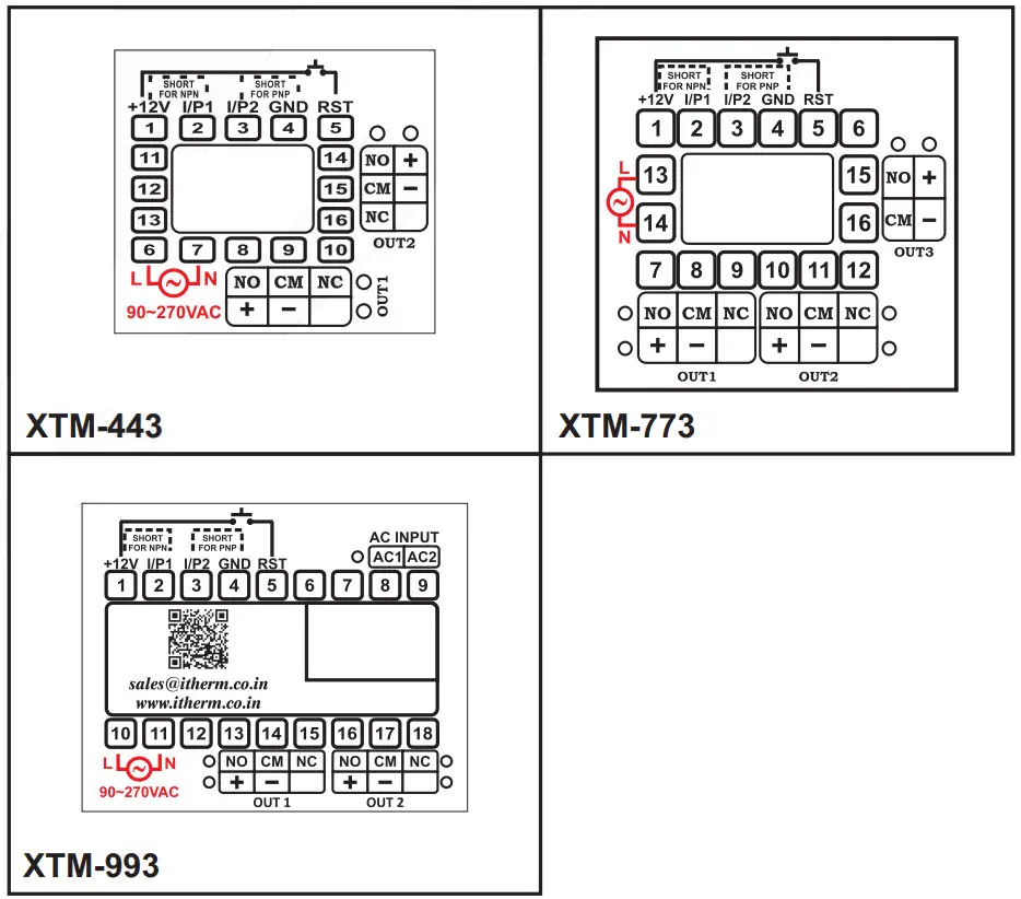 i-therm XTM-443 Digital Preset Timer - TERMINAL CONNECTIONS