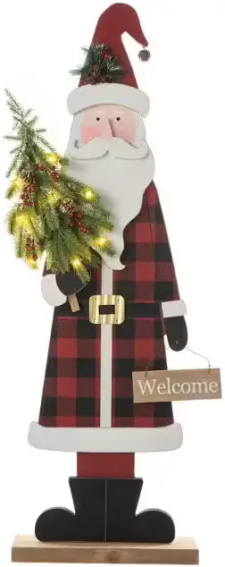 glitzhome 2010100044 Lighted Wooden Santa Porch Decor