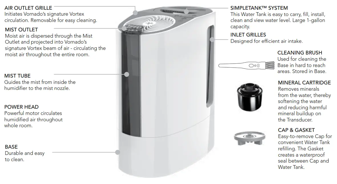 VORNADO UH100 Ultrasonic Whole Room Humidifier - FEATURES