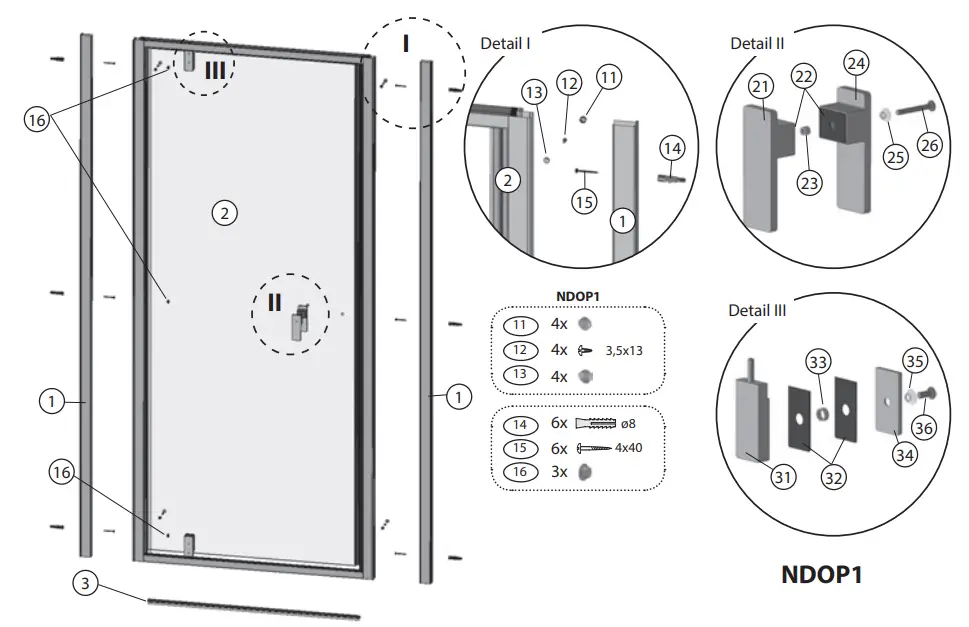 RAVAK NDOP1 80 Shower Door - assembly 1