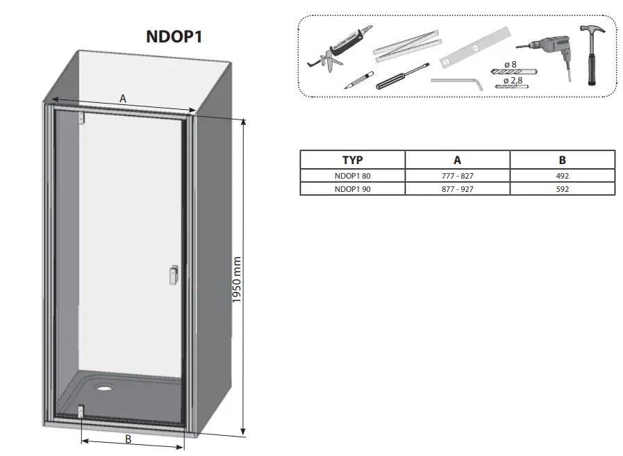 RAVAK NDOP1 80 Shower Door - assembly 2