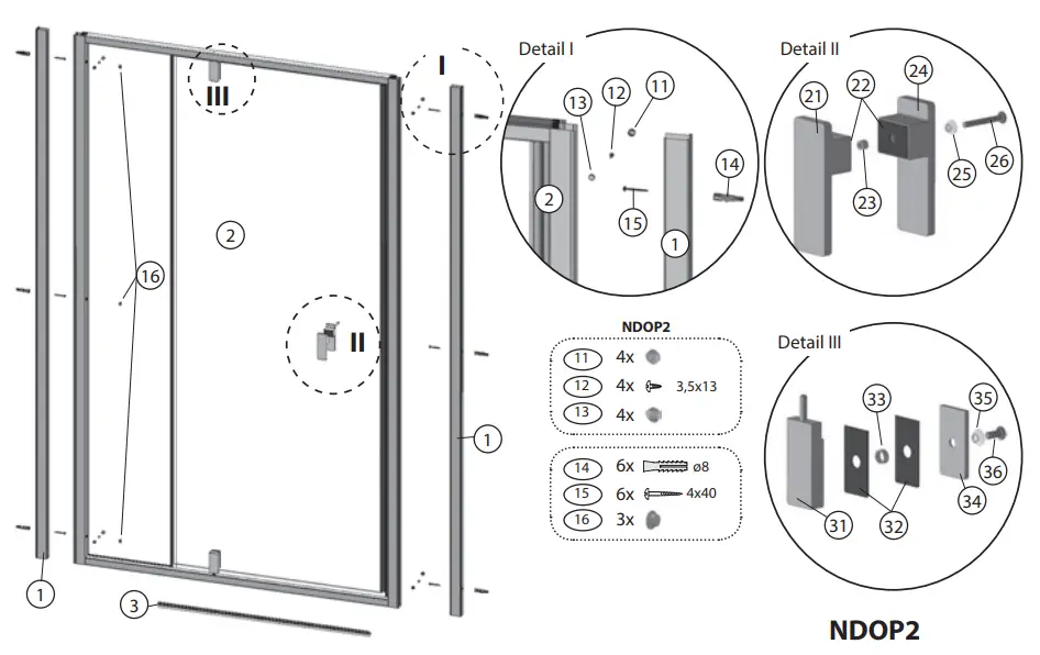 RAVAK NDOP1 80 Shower Door - assembly 3